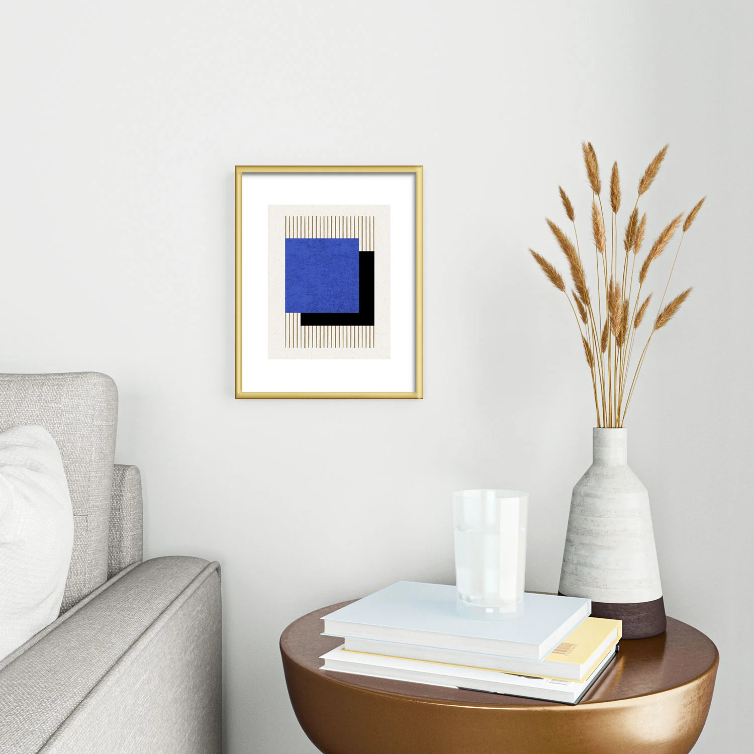 MoonlightPrint Square Blue Stripes Metal Framed Art Print - Image 2
