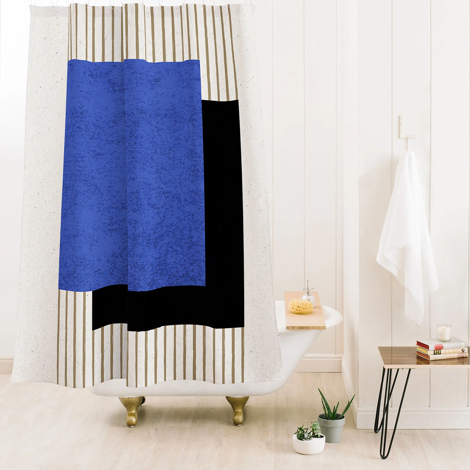 MoonlightPrint Square Blue Stripes Shower Curtain - Image 2