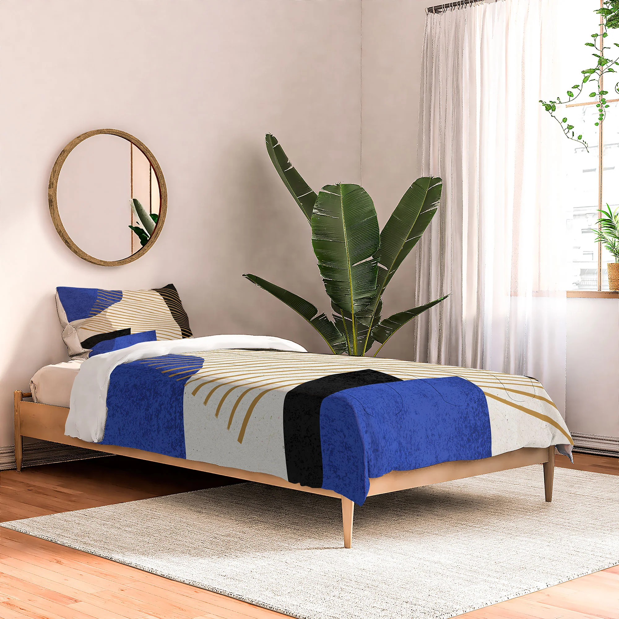 MoonlightPrint Stripes Circle Geometric Blue Comforter - Image 5