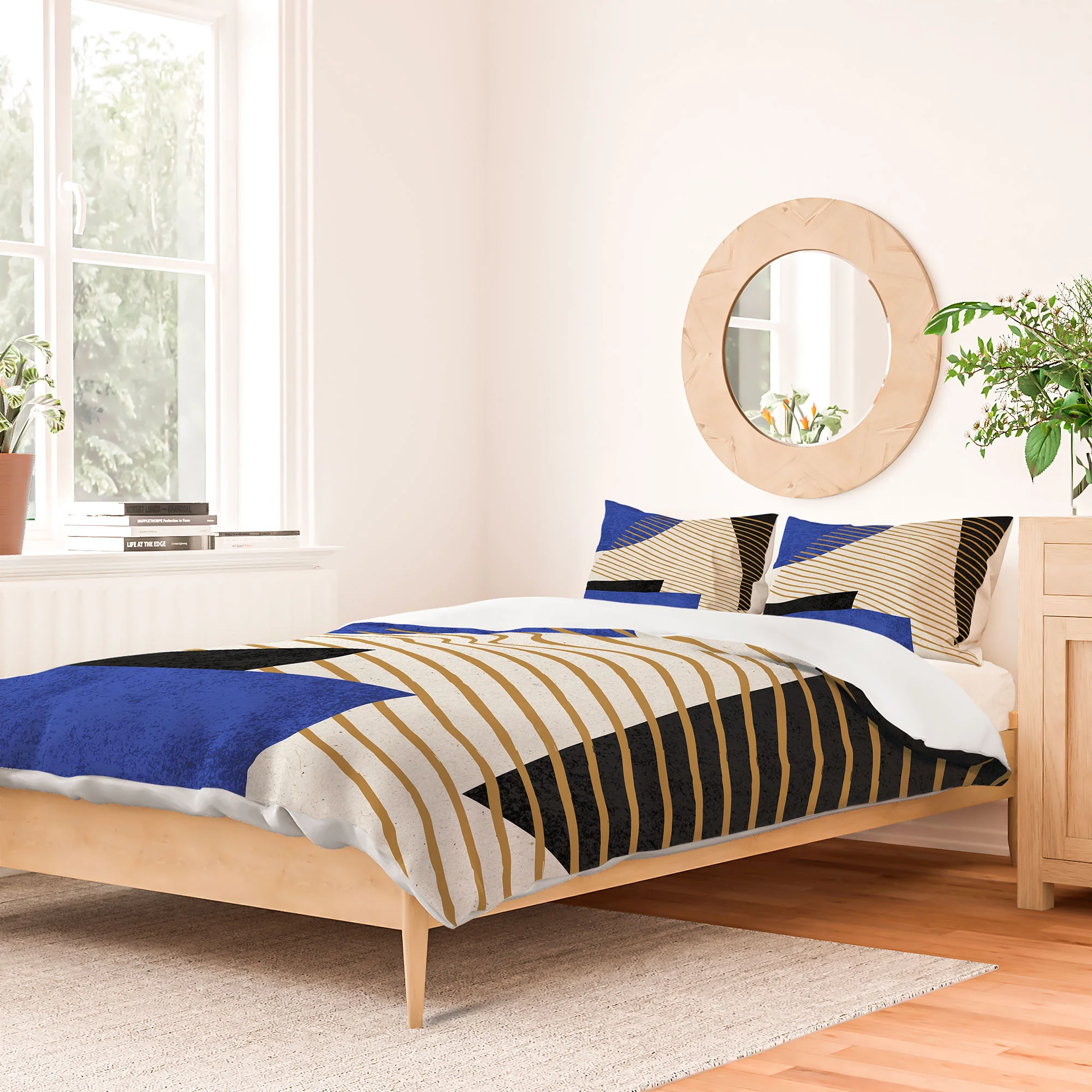 MoonlightPrint Stripes Circle Geometric Blue Duvet Cover - Image 42