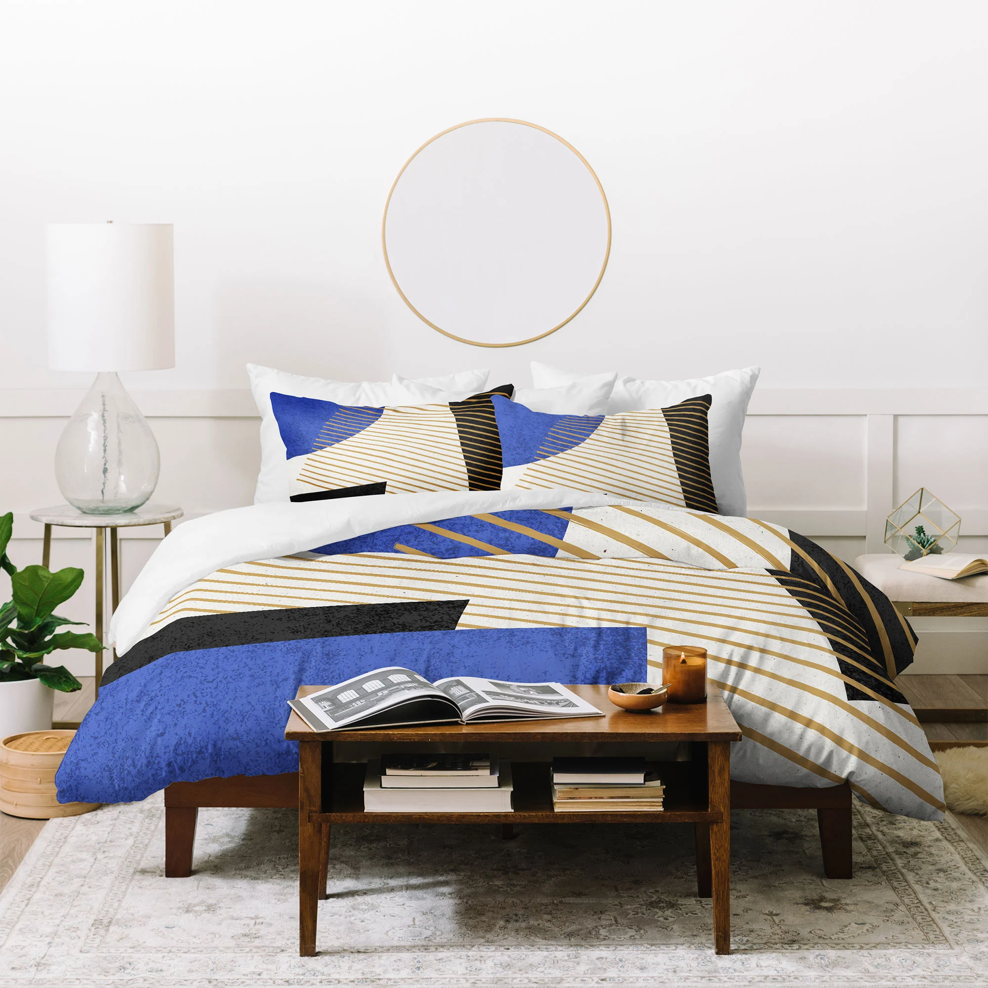 MoonlightPrint Stripes Circle Geometric Blue Duvet Cover - Image 48