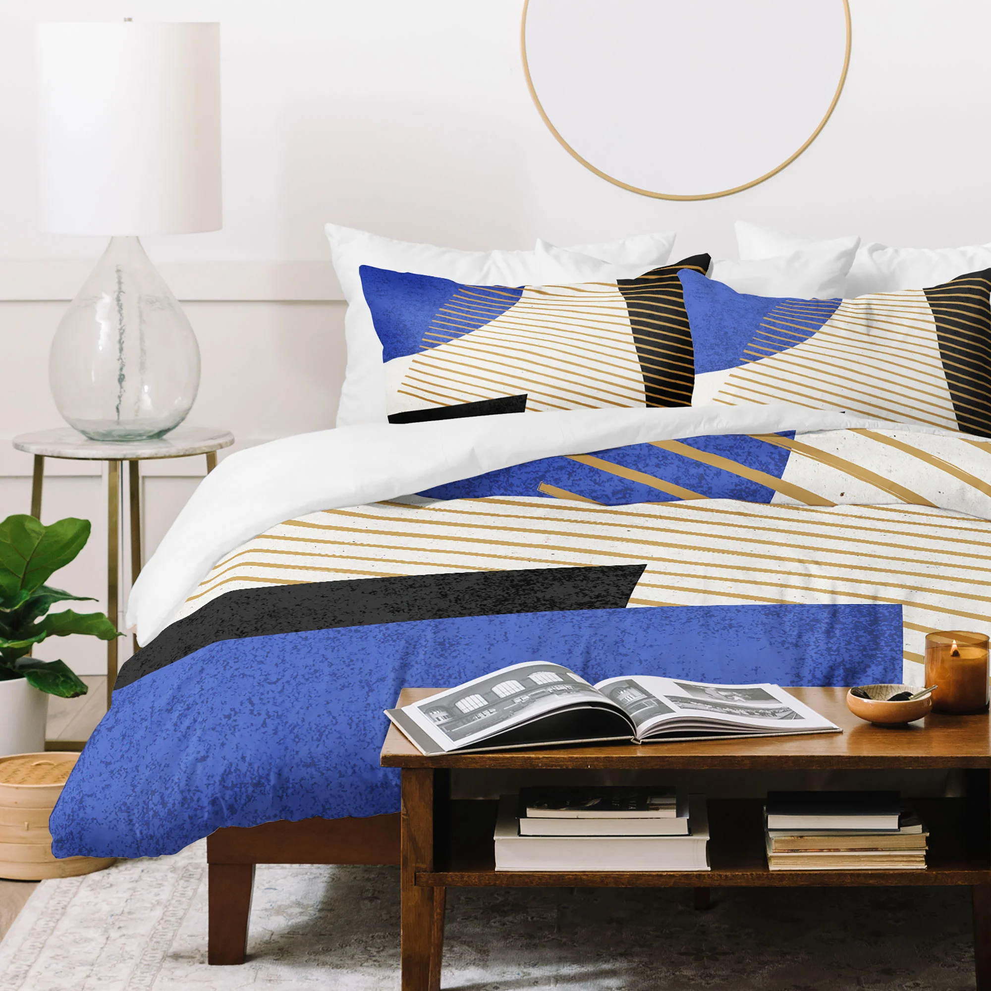 MoonlightPrint Stripes Circle Geometric Blue Duvet Cover - Image 51