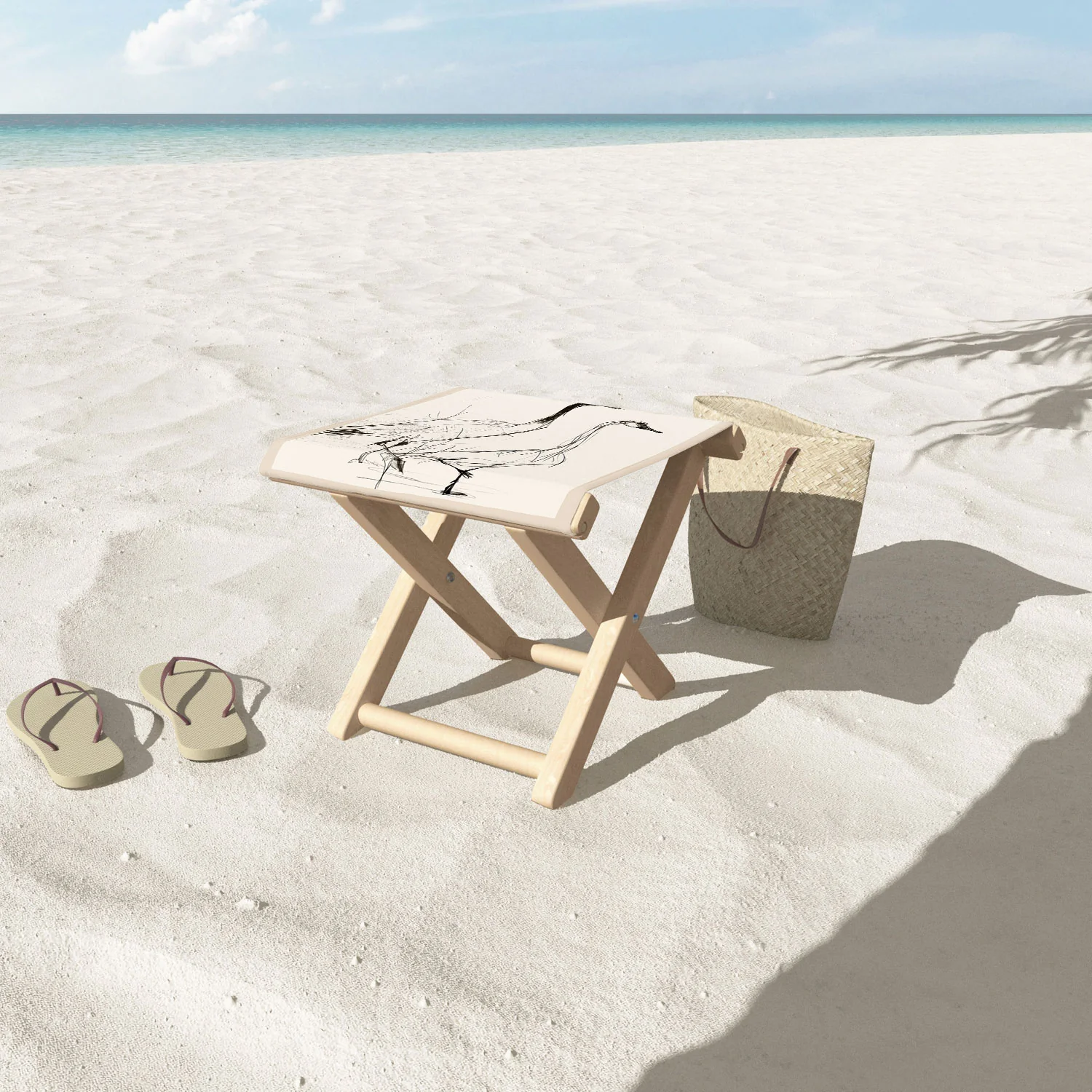 Nadja Two Geese Minimalist Drawing Folding Stool - Image 3