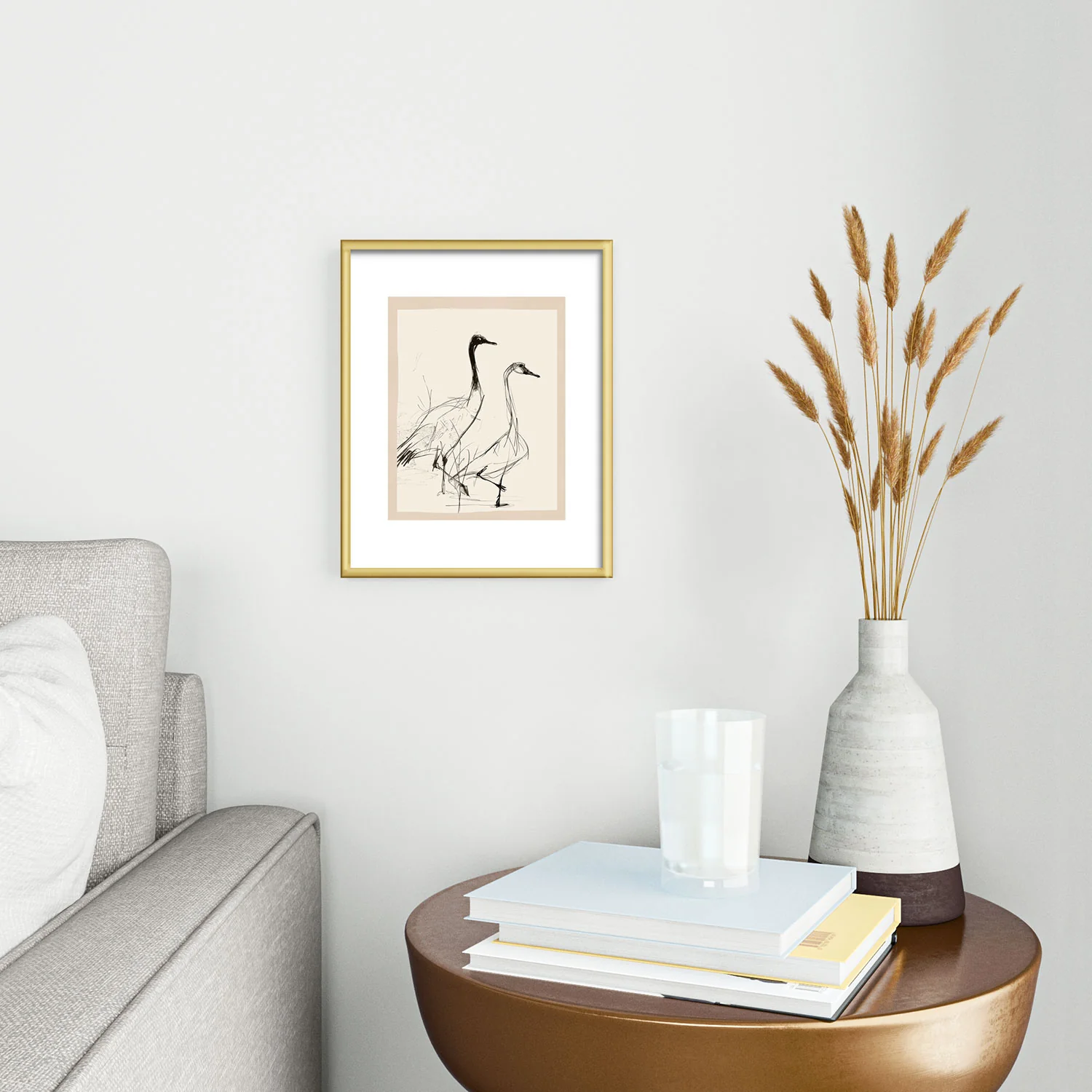 Nadja Two Geese Minimalist Drawing Metal Framed Art Print - Image 2