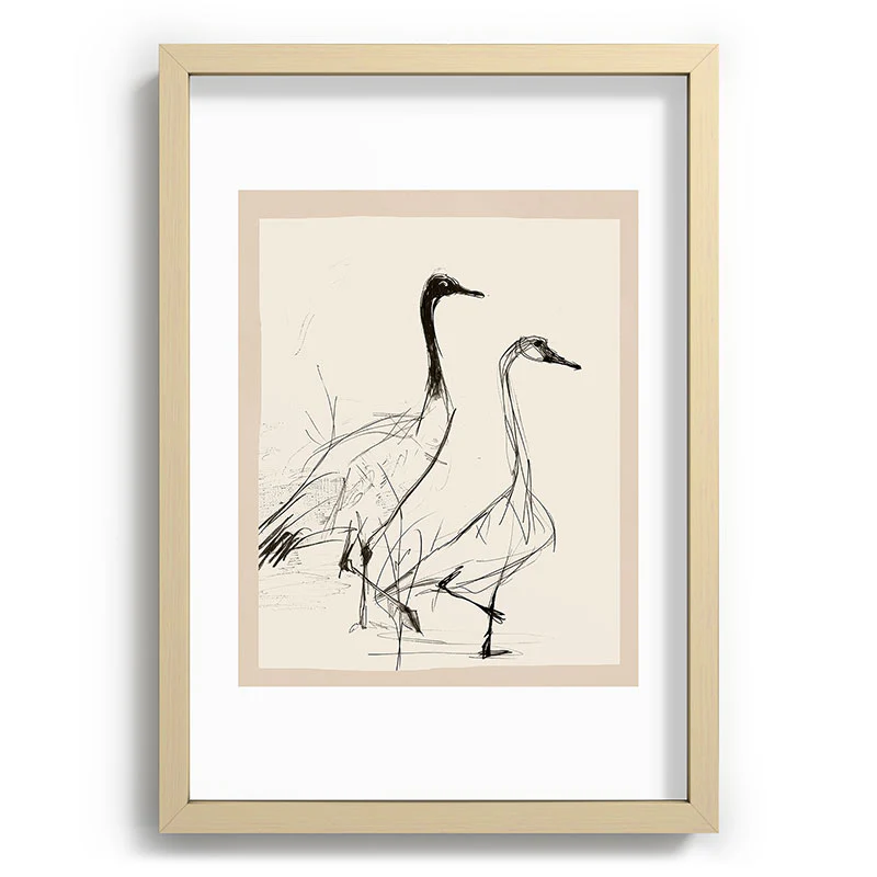 Nadja Two Geese Minimalist Drawing Recessed Framing Rectangle - Image 13