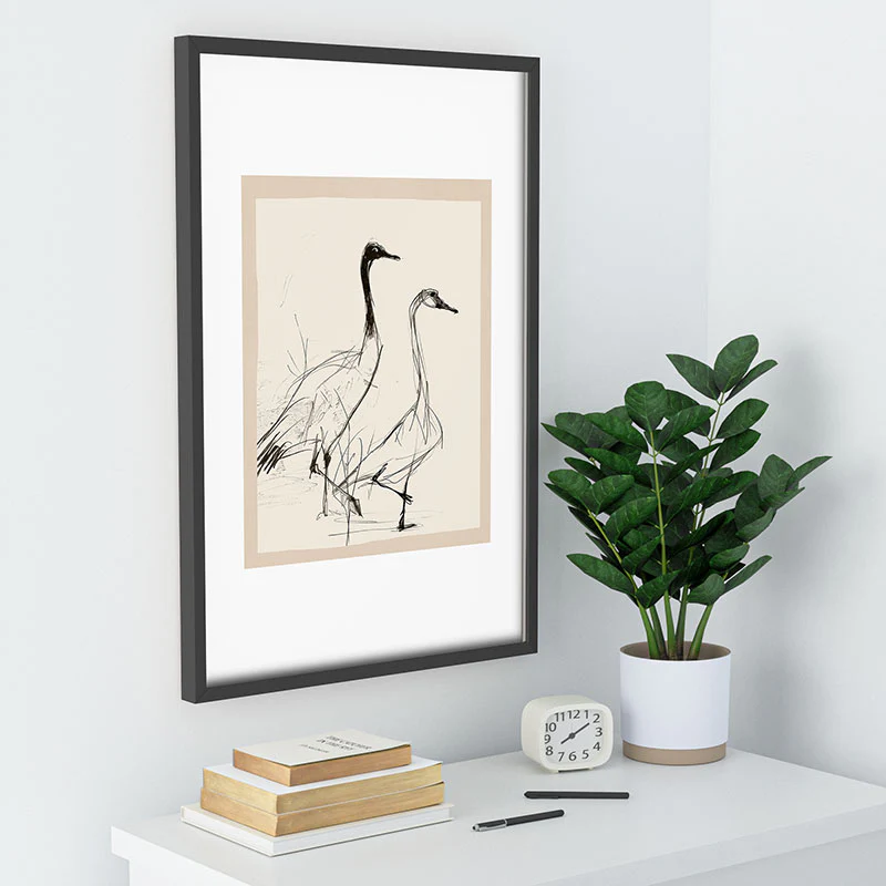Nadja Two Geese Minimalist Drawing Recessed Framing Rectangle - Image 26
