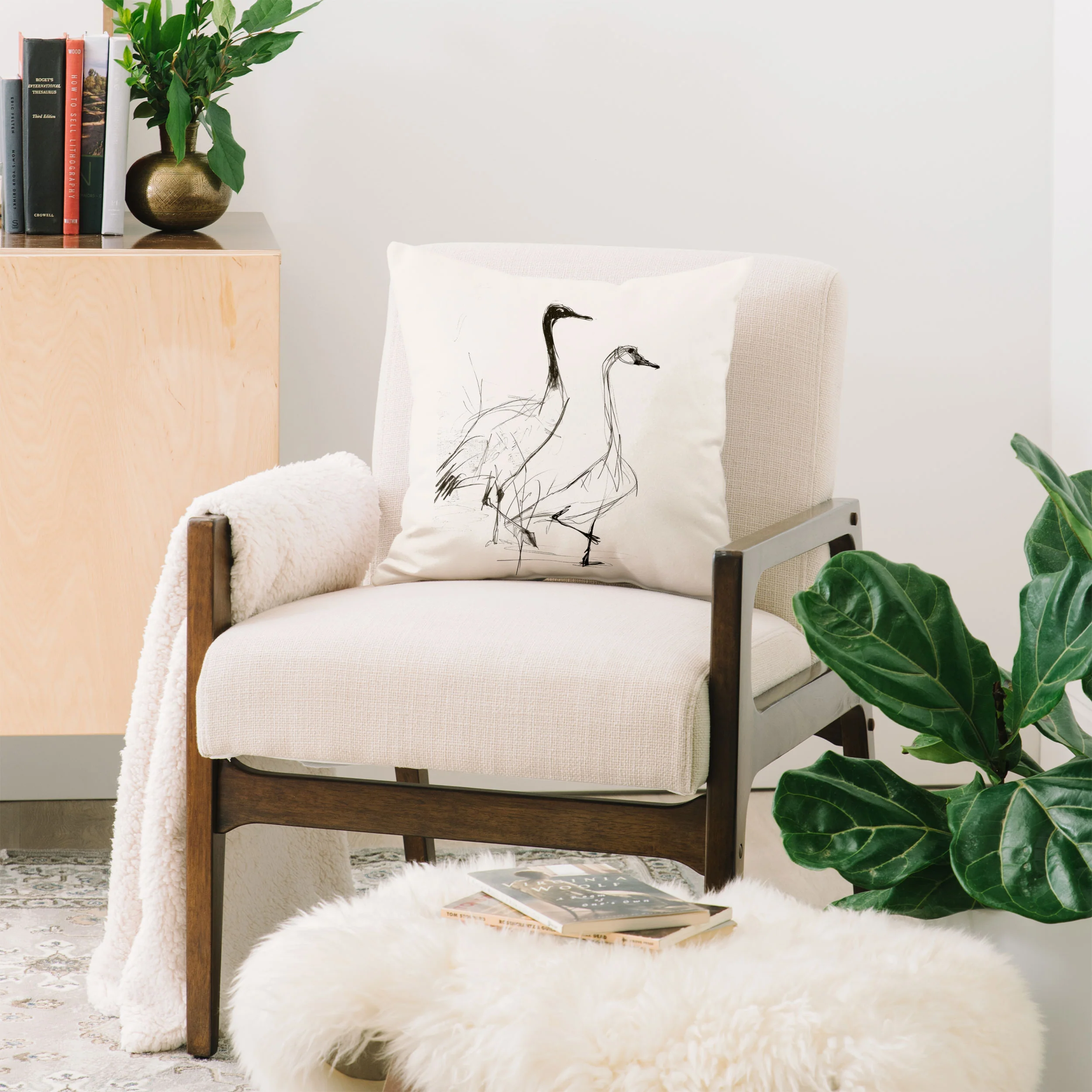 Nadja Two Geese Minimalist Drawing Throw Pillow - Image 2