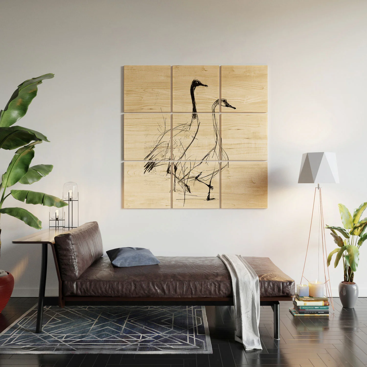 Nadja Two Geese Minimalist Drawing Wood Wall Mural - Image 5