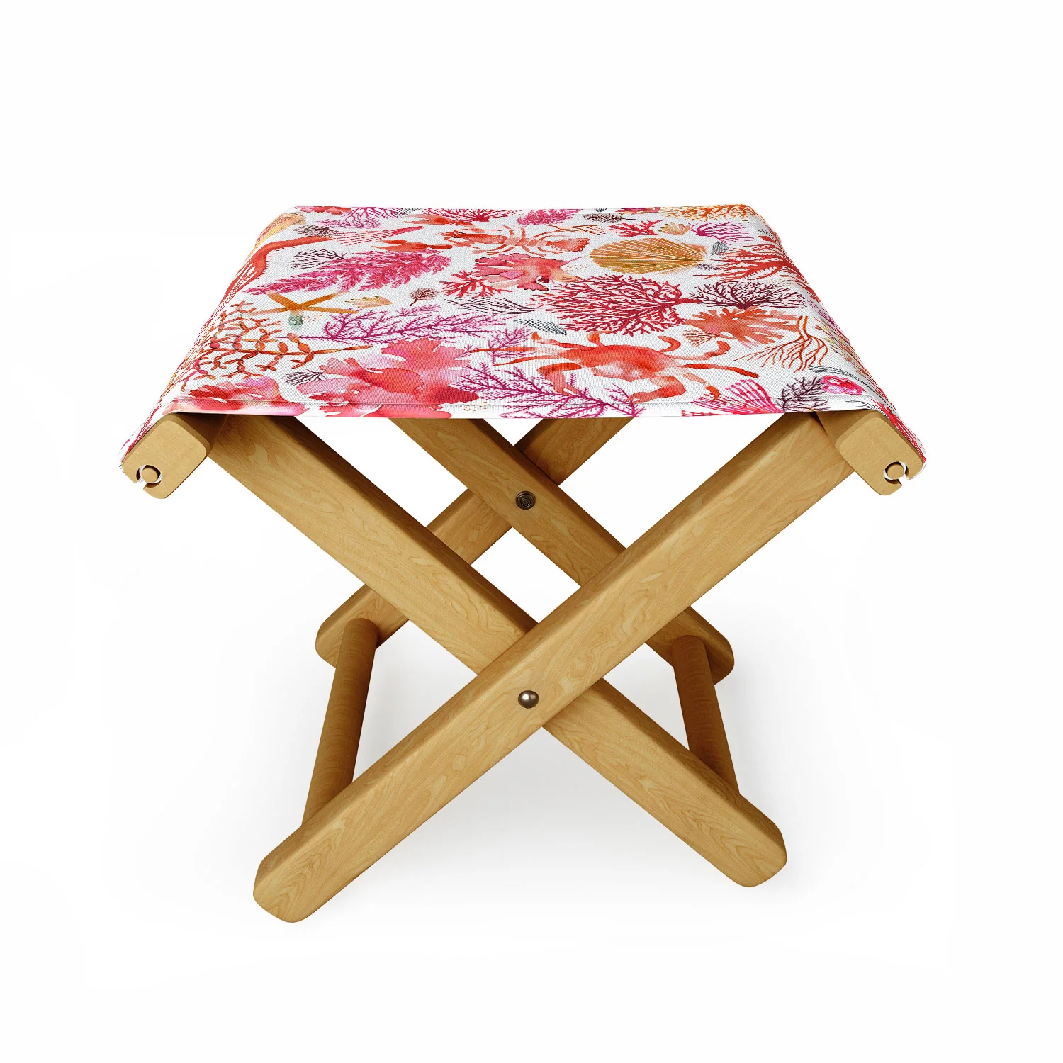 Ninola Design Botanic Retreat Coral Reef Crab Lobster Red Folding Stool