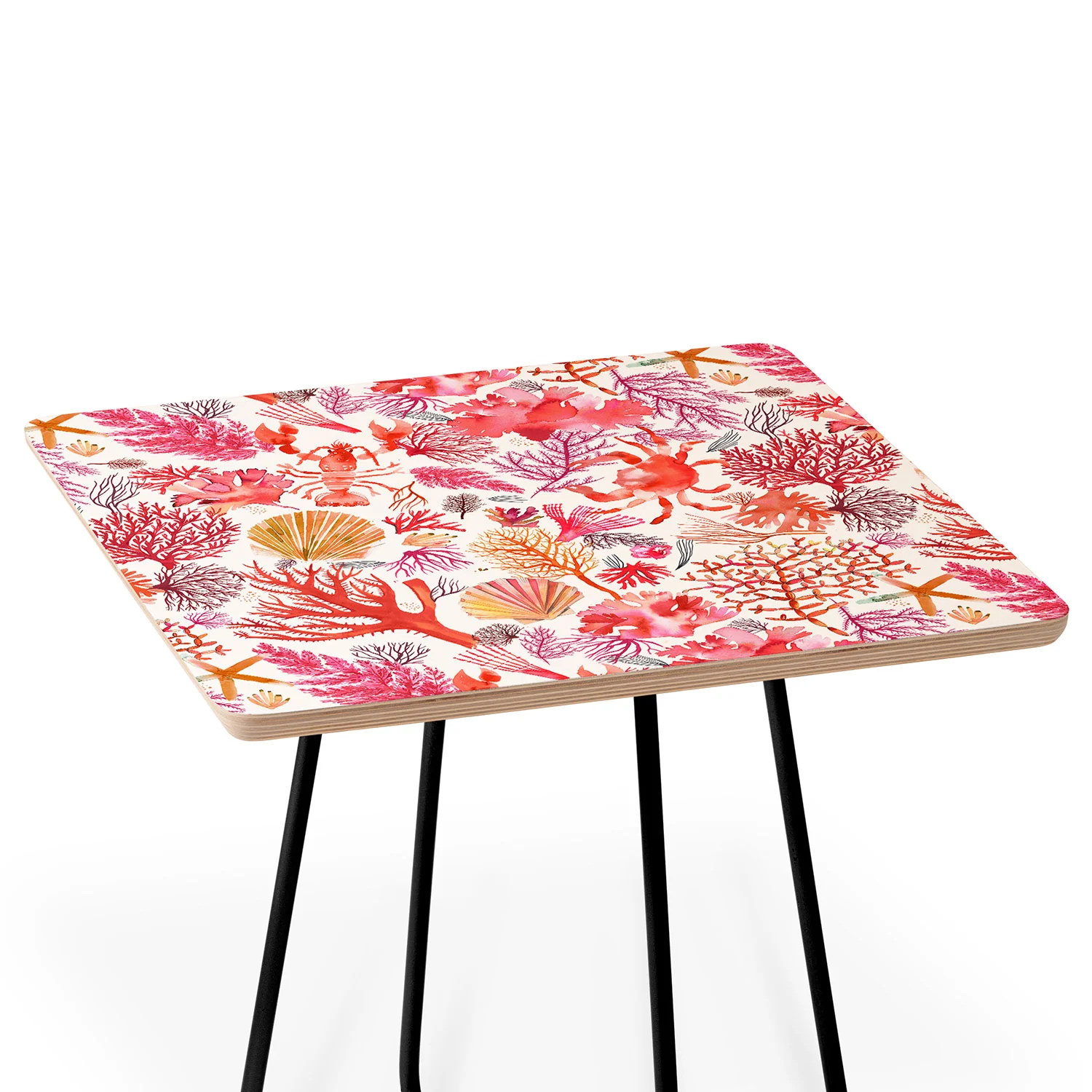 Ninola Design Botanic Retreat Coral Reef Crab Lobster Red Side Table - Image 4