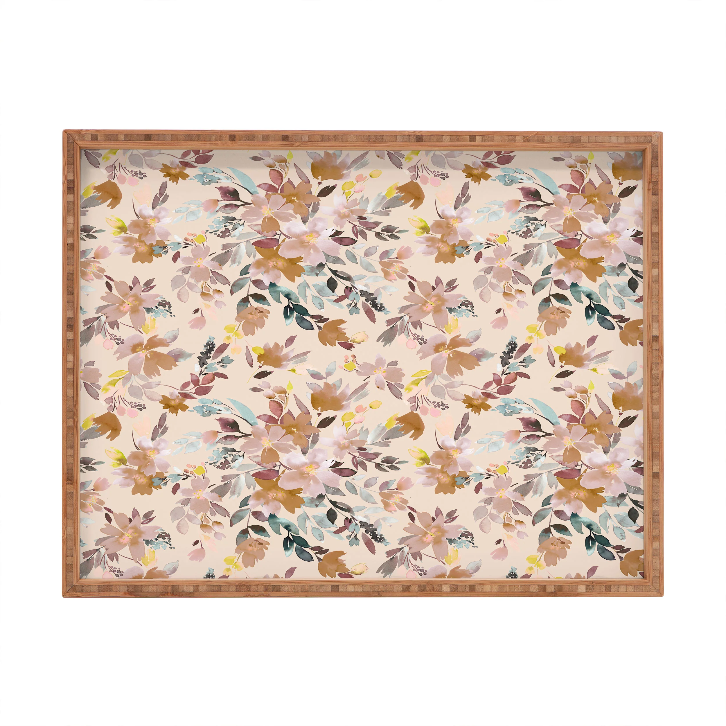 Ninola Design Botanic Retreat Floral Oleander Whimsical Soft Pink Rectangular Tray