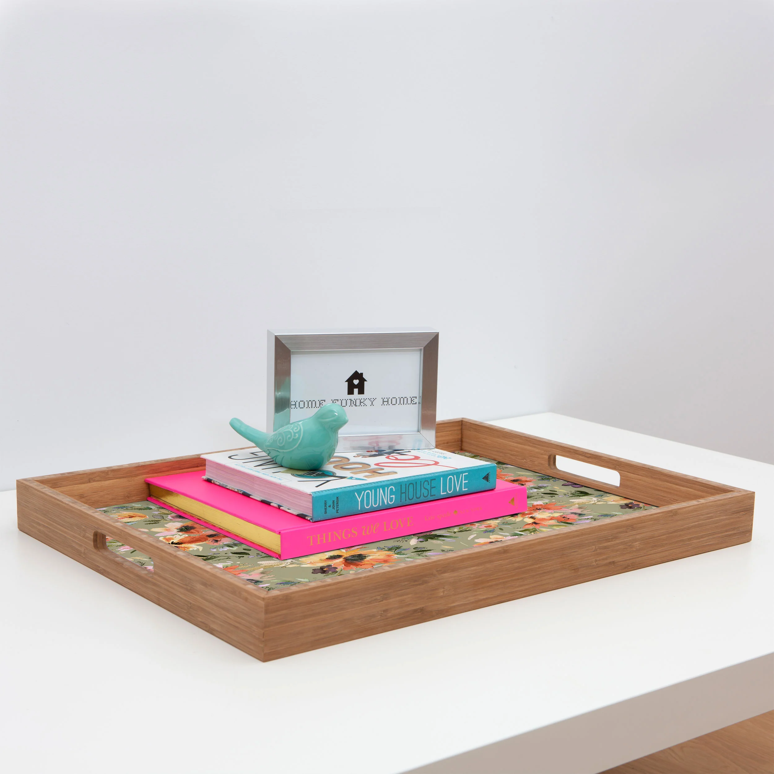 Ninola Design Botanic Retreat Painterly Tropical Flowers Sage Green Rectangular Tray - Image 3