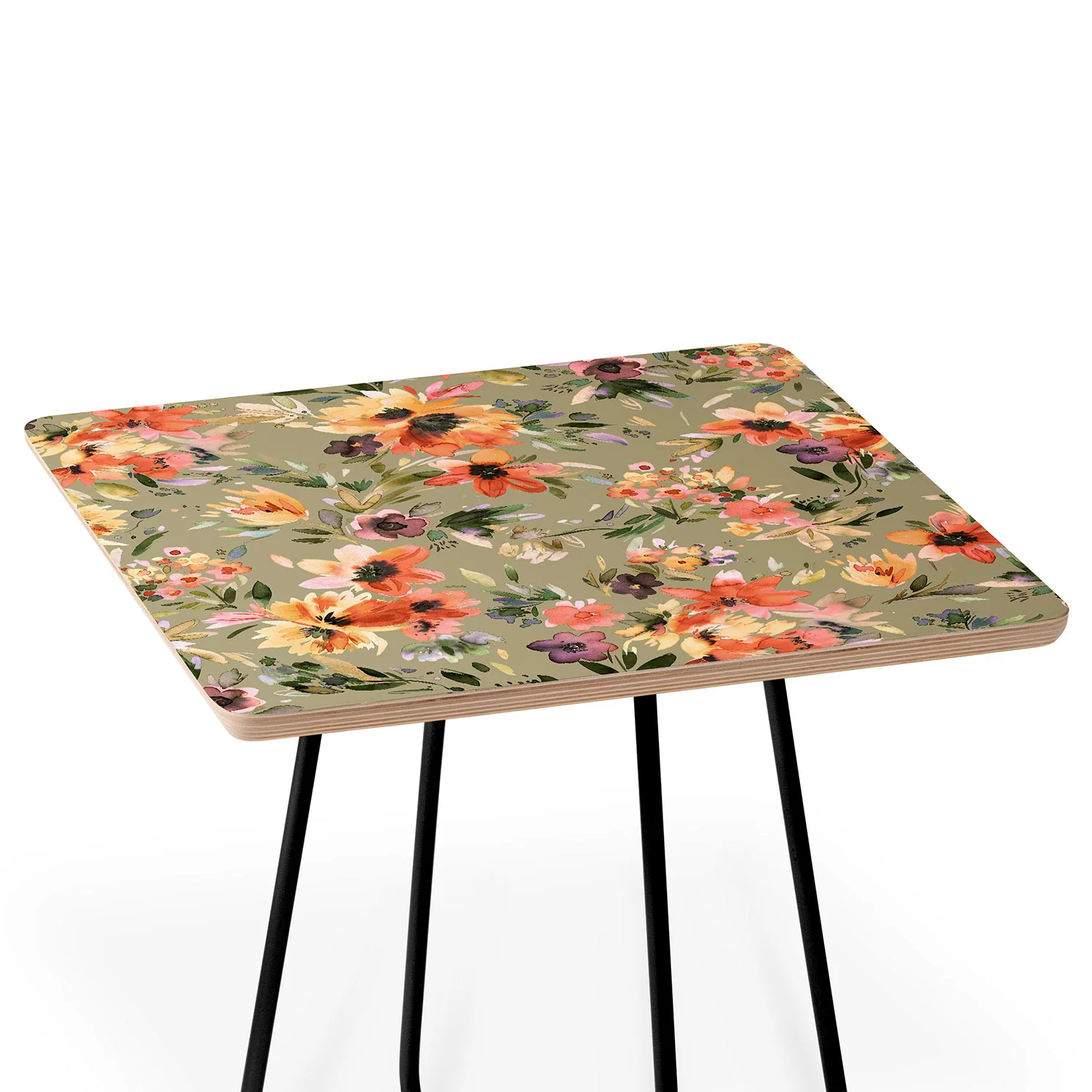 Ninola Design Botanic Retreat Painterly Tropical Flowers Sage Green Side Table - Image 4