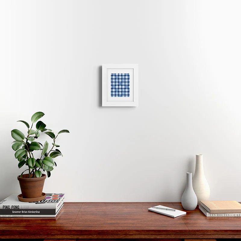 Ninola Design Checker Mosaic Navy Blue Framed Art Print - Image 14