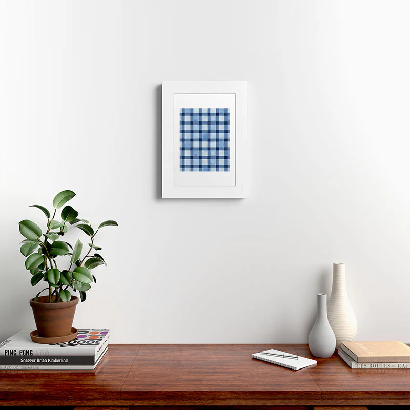 Ninola Design Checker Mosaic Navy Blue Framed Art Print - Image 18