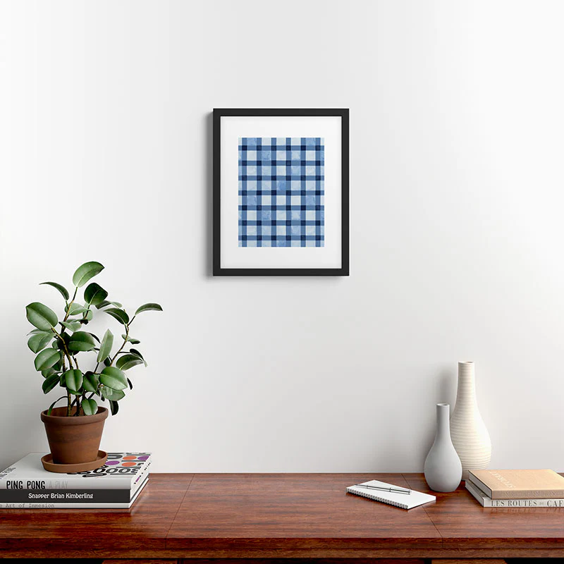 Ninola Design Checker Mosaic Navy Blue Framed Art Print - Image 32