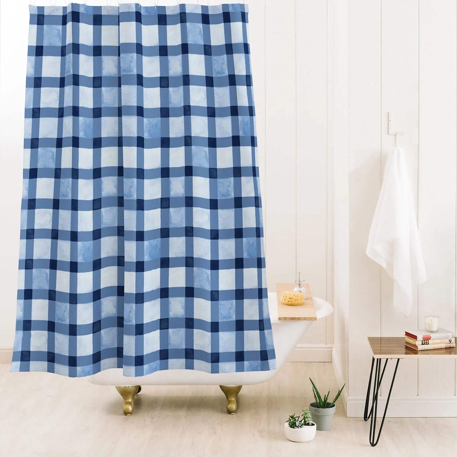 Ninola Design Checker Mosaic Navy Blue Shower Curtain - Image 2