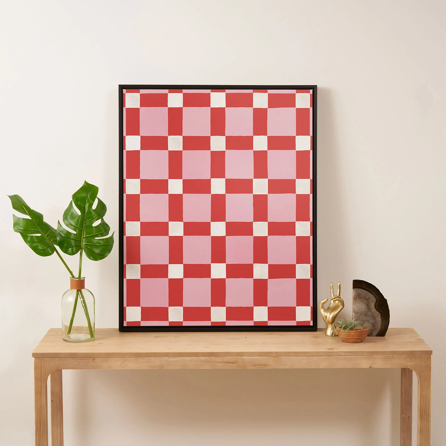 Ninola Design Checker Mosaic Pink Red Art Canvas - Image 13