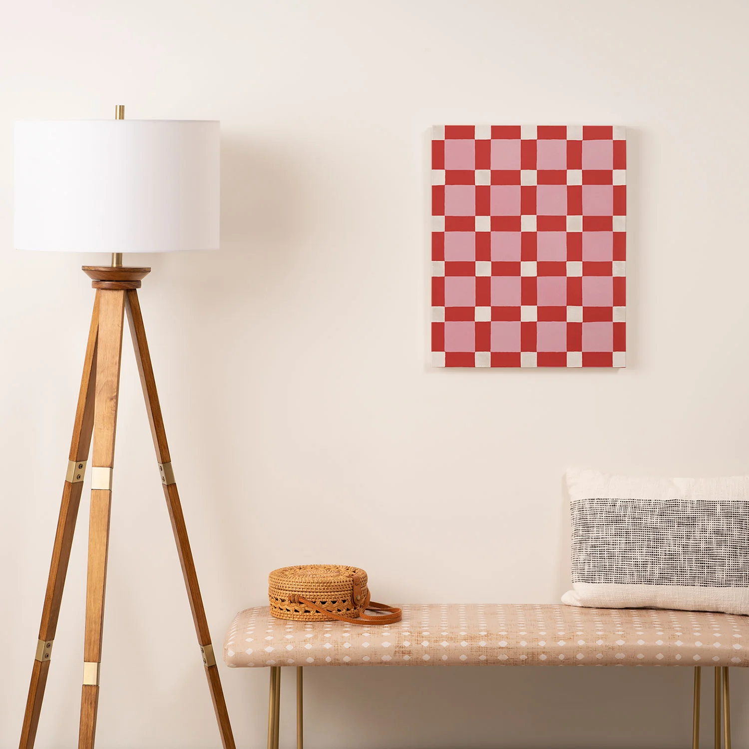 Ninola Design Checker Mosaic Pink Red Art Canvas - Image 3