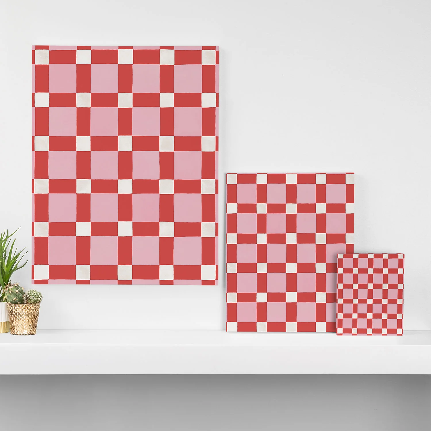 Ninola Design Checker Mosaic Pink Red Art Canvas - Image 5
