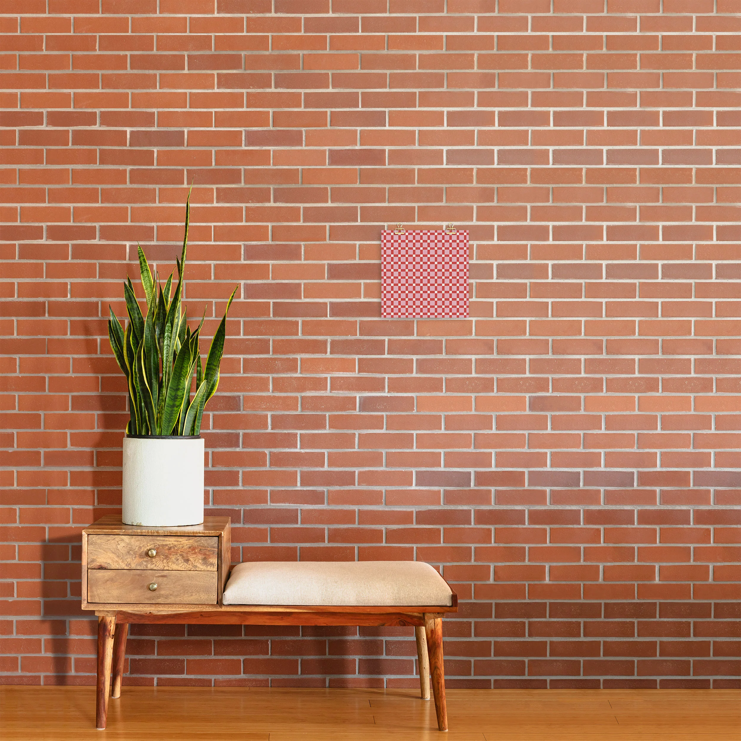 Ninola Design Checker Mosaic Pink Red Art Print - Image 14