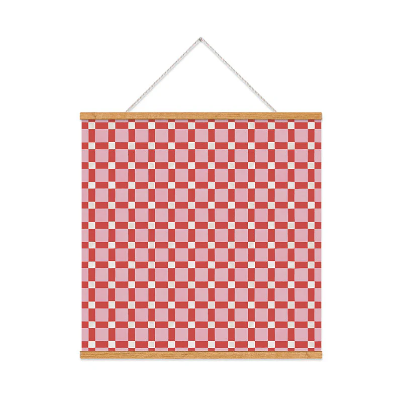 Ninola Design Checker Mosaic Pink Red Art Print - Image 43