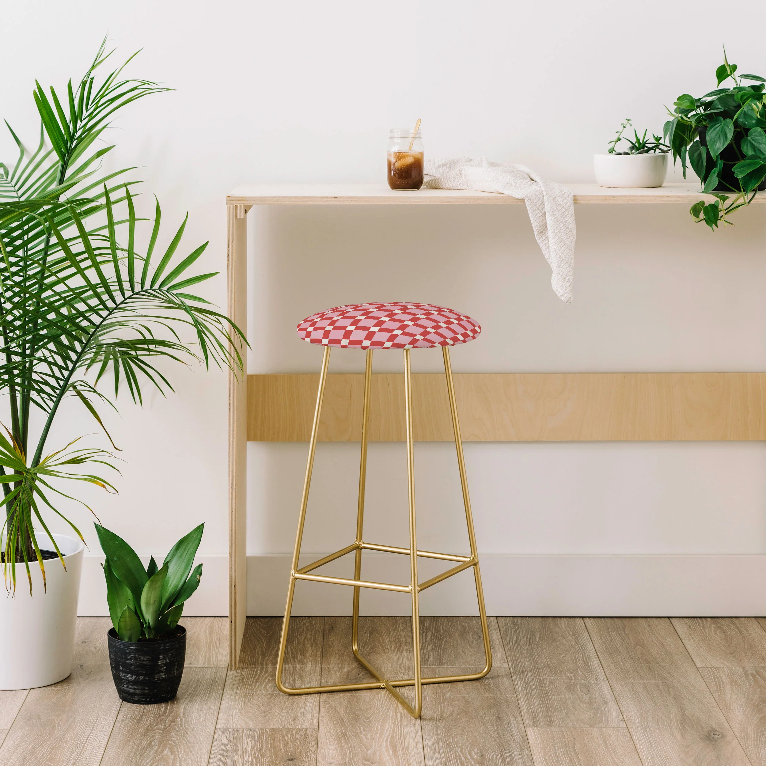 Ninola Design Checker Mosaic Pink Red Bar Stool - Image 3