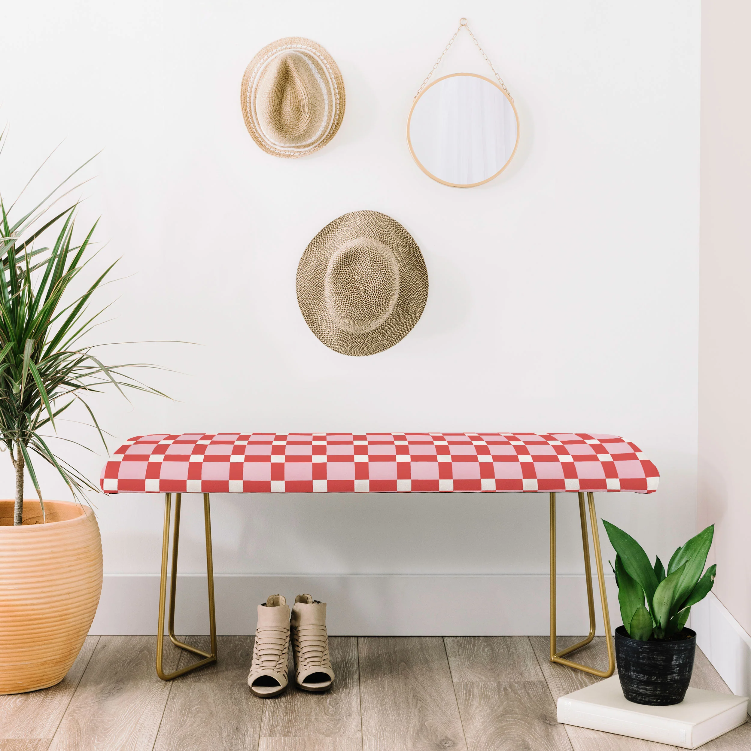 Ninola Design Checker Mosaic Pink Red Bench - Image 7