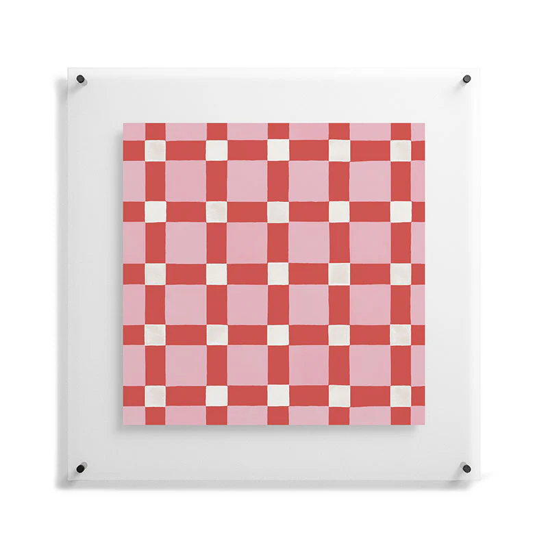 Ninola Design Checker Mosaic Pink Red Floating Acrylic Print - Image 41