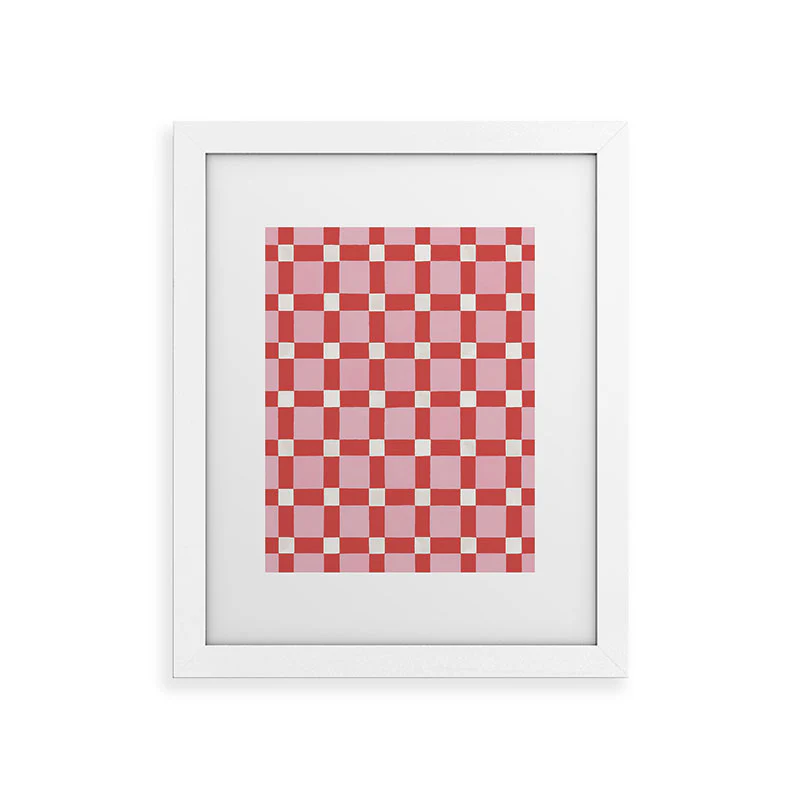 Ninola Design Checker Mosaic Pink Red Framed Art Print - Image 17