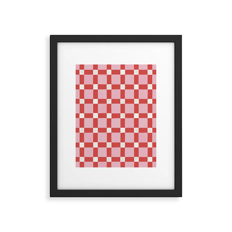 Ninola Design Checker Mosaic Pink Red Framed Art Print - Image 35