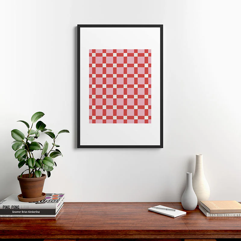 Ninola Design Checker Mosaic Pink Red Framed Art Print - Image 36