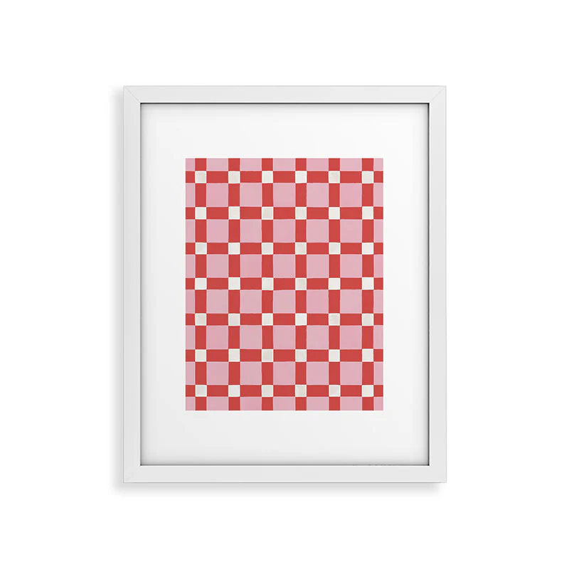Ninola Design Checker Mosaic Pink Red Framed Art Print - Image 45