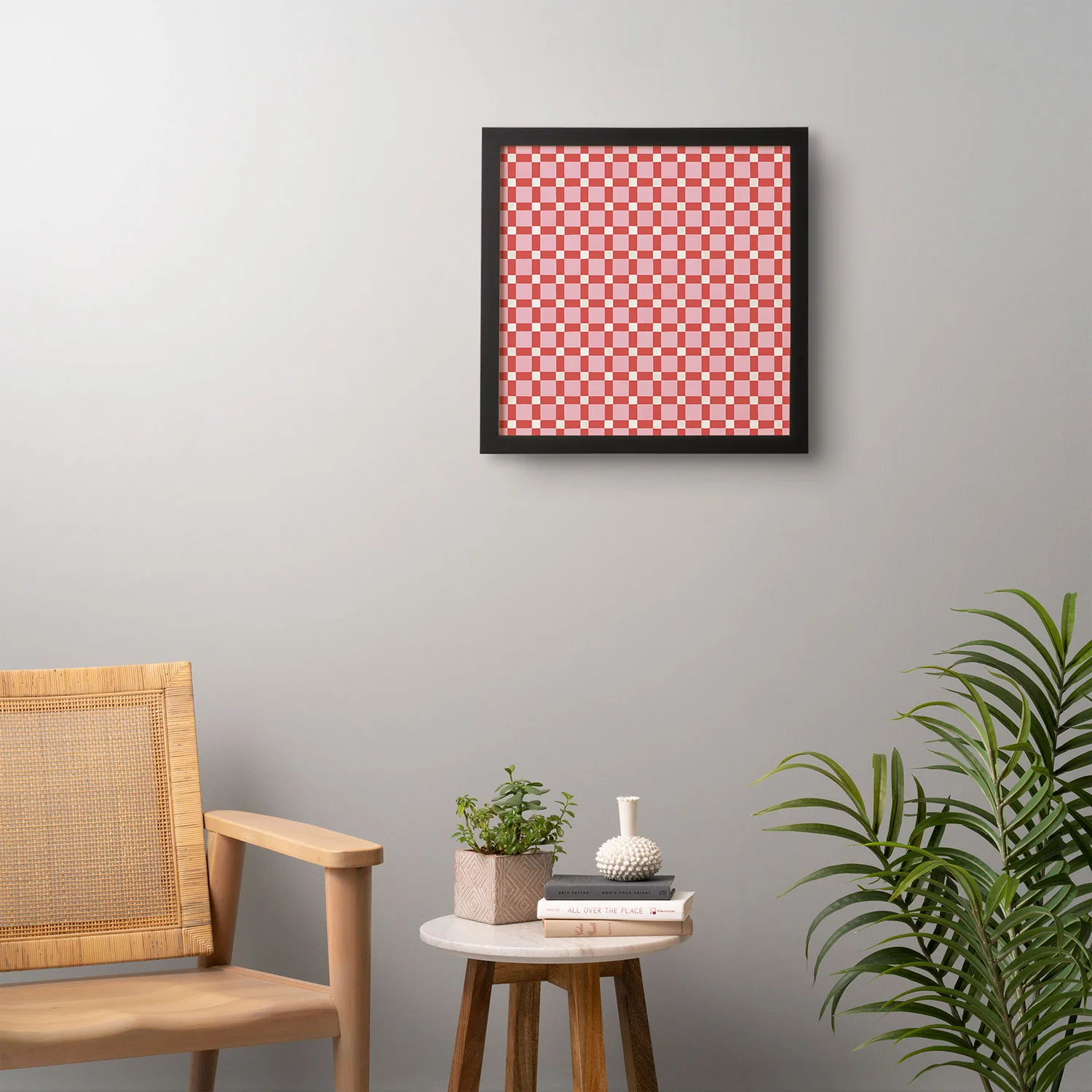 Ninola Design Checker Mosaic Pink Red Framed Wall Art - Image 10