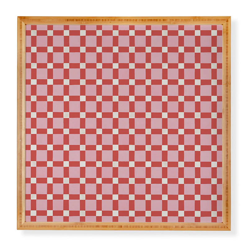 Ninola Design Checker Mosaic Pink Red Framed Wall Art - Image 3