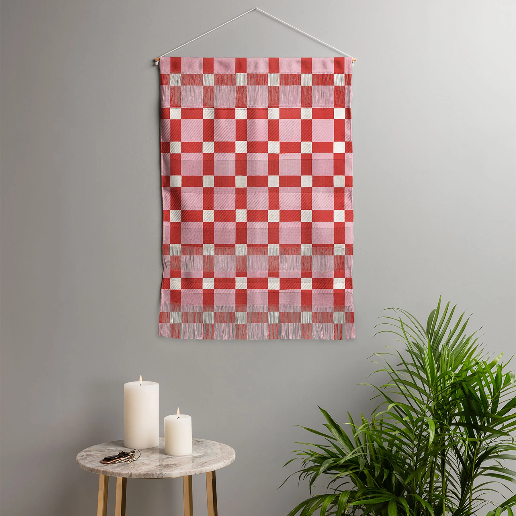 Ninola Design Checker Mosaic Pink Red Wall Hanging Portrait - Image 4