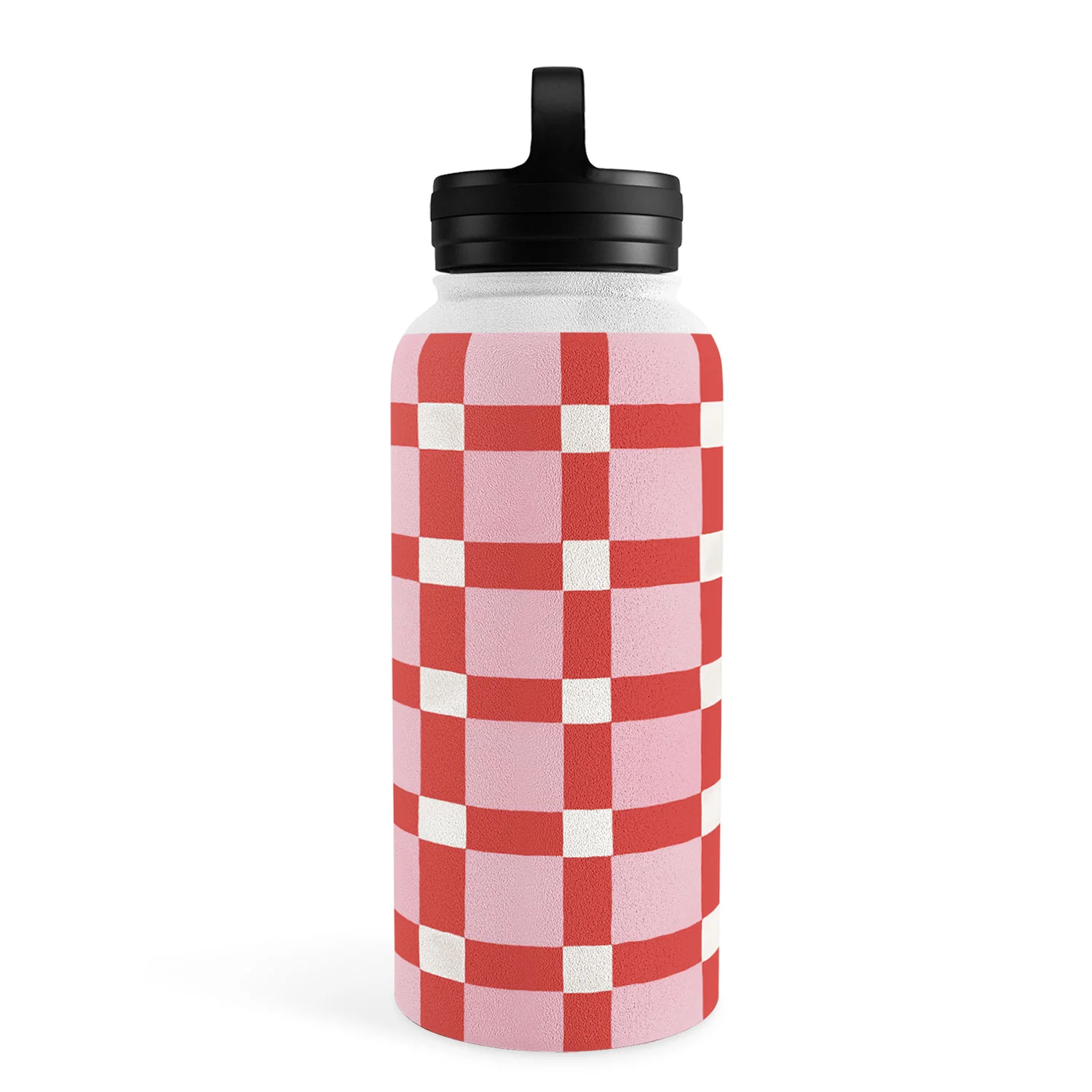 Ninola Design Checker Mosaic Pink Red Water Bottle - Image 34