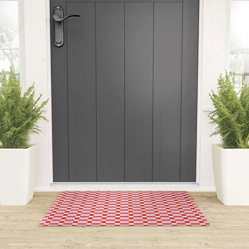 Ninola Design Checker Mosaic Pink Red Welcome Mat - Image 3