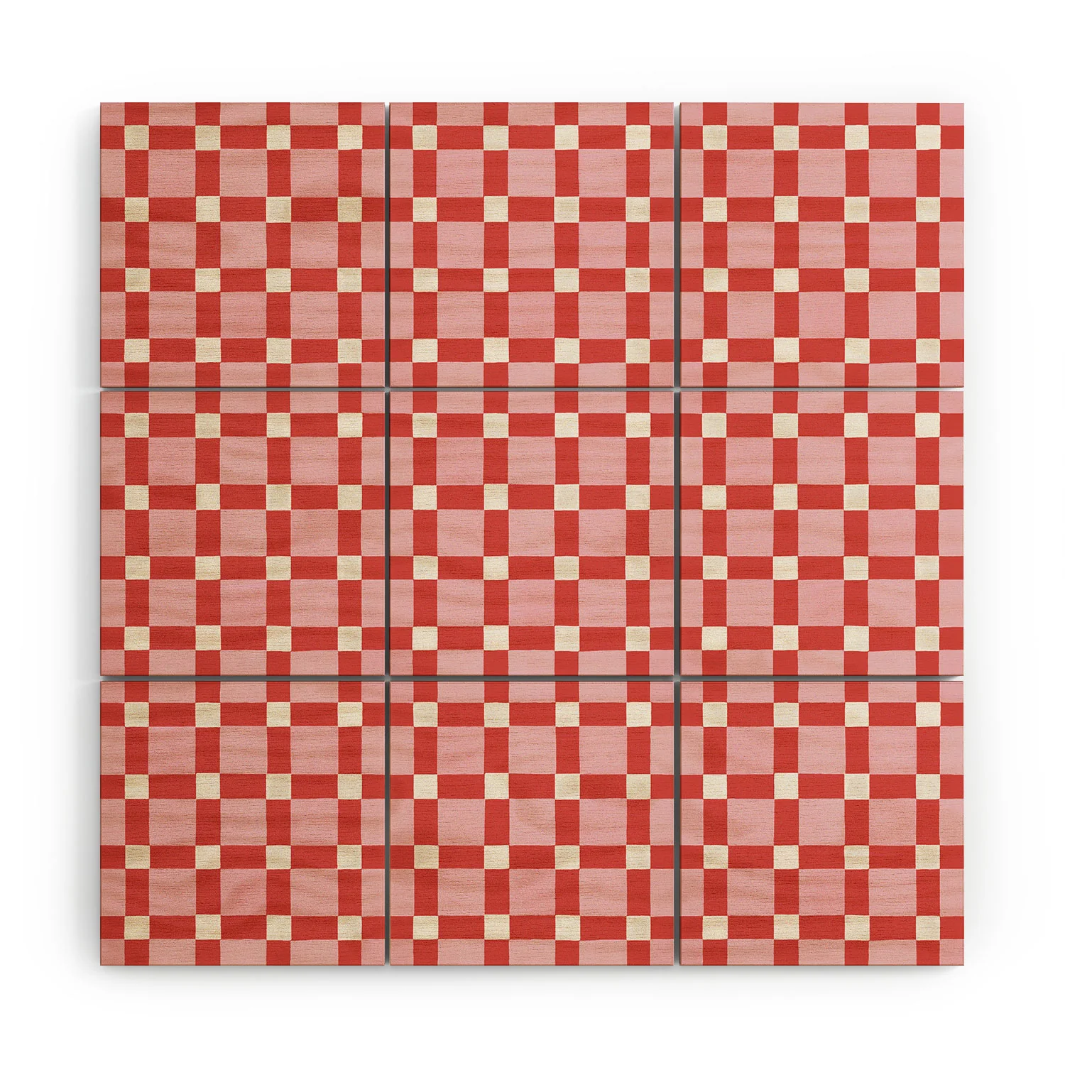 Ninola Design Checker Mosaic Pink Red Wood Wall Mural - Image 3