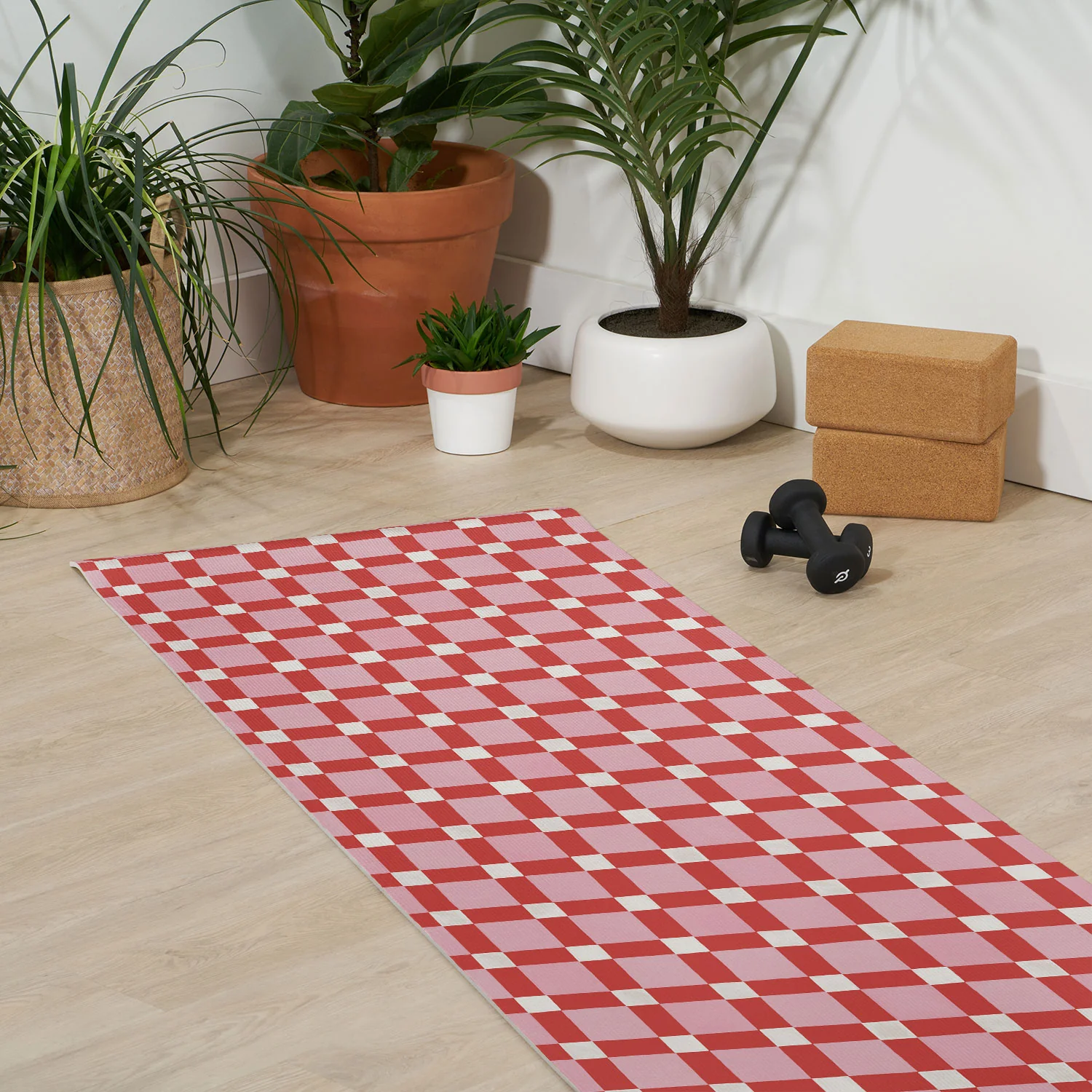 Ninola Design Checker Mosaic Pink Red Yoga Mat - Image 3