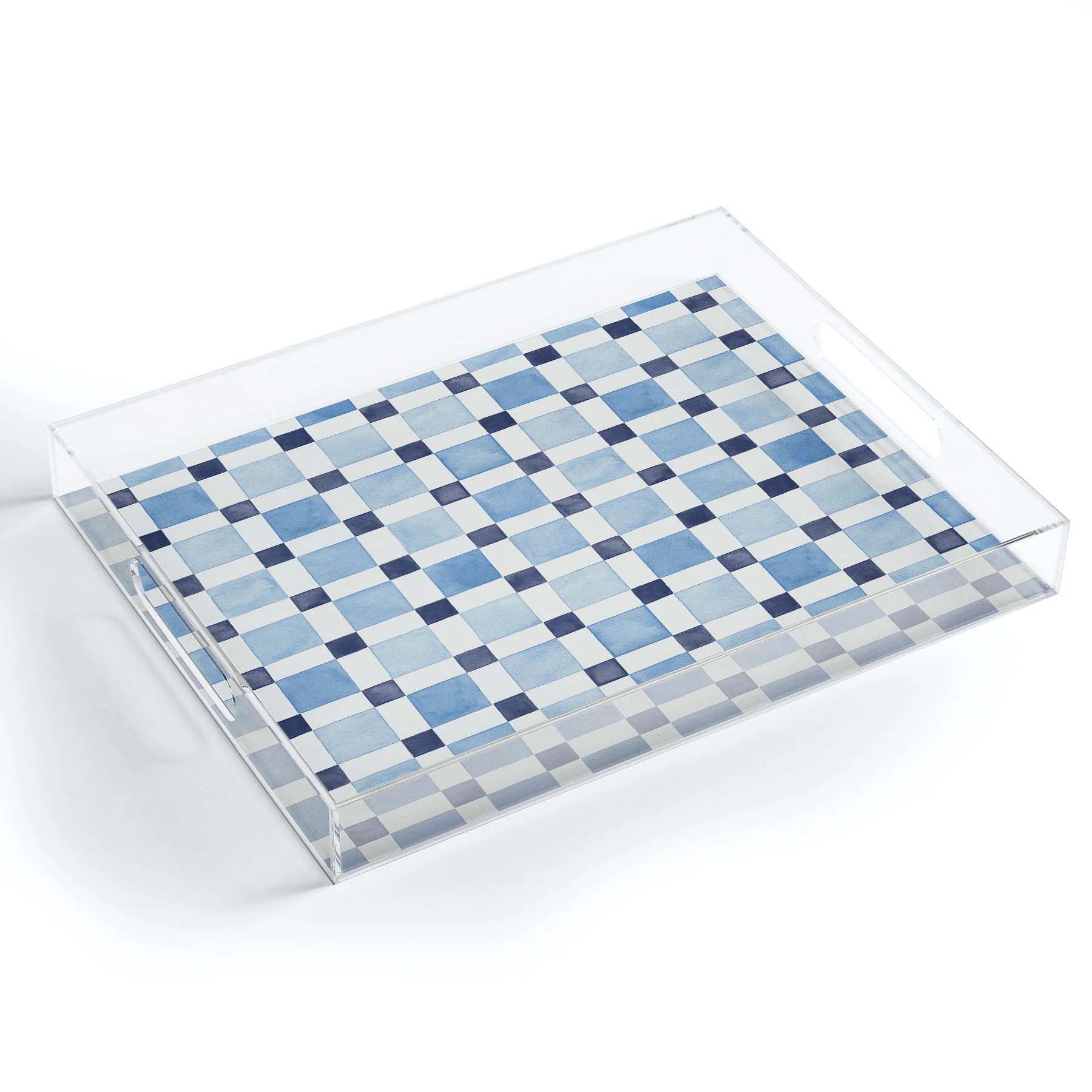Ninola Design Checkerboard Mosaic Squares Blue Acrylic Tray - Image 2