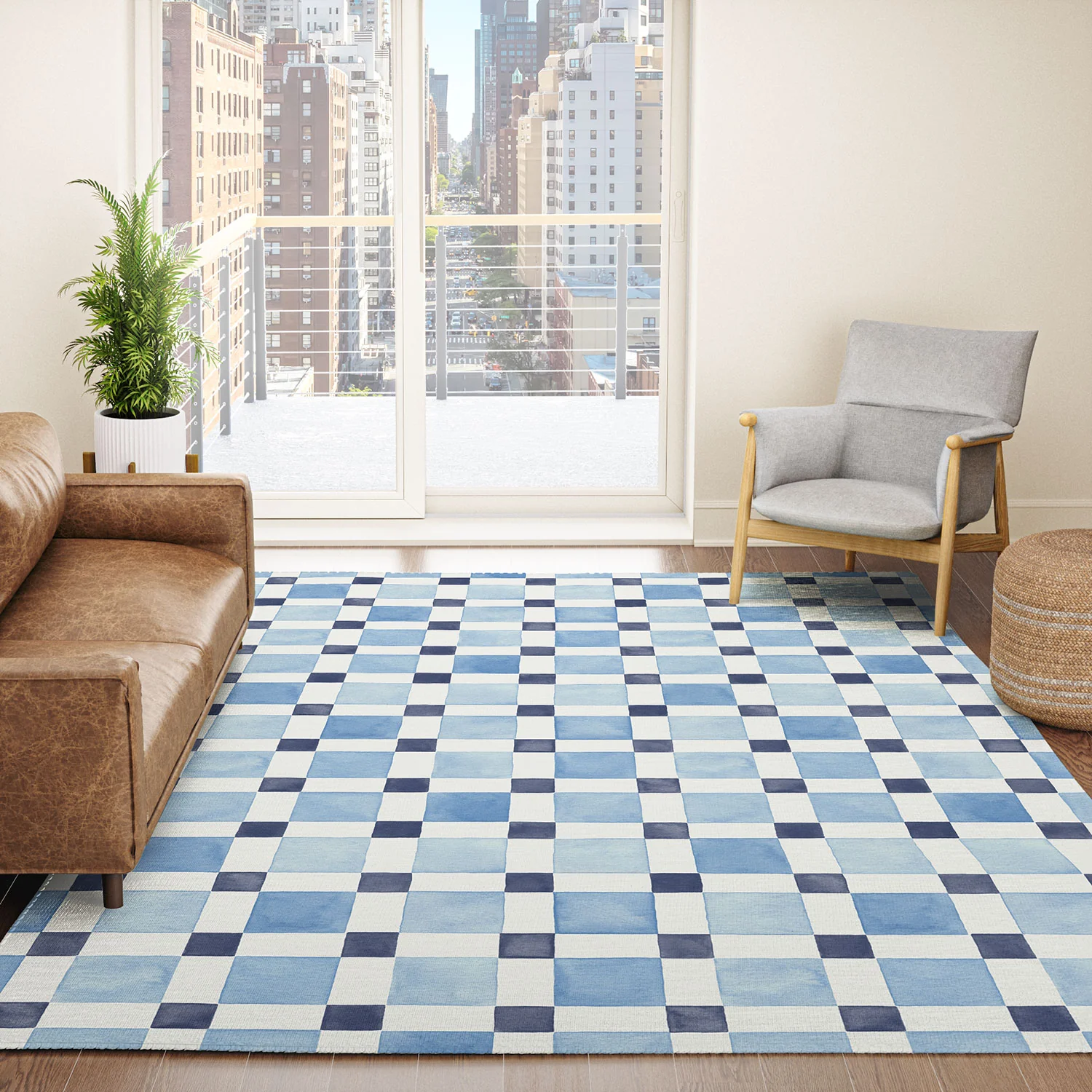 Ninola Design Checkerboard Mosaic Squares Blue Area Rug - Image 15