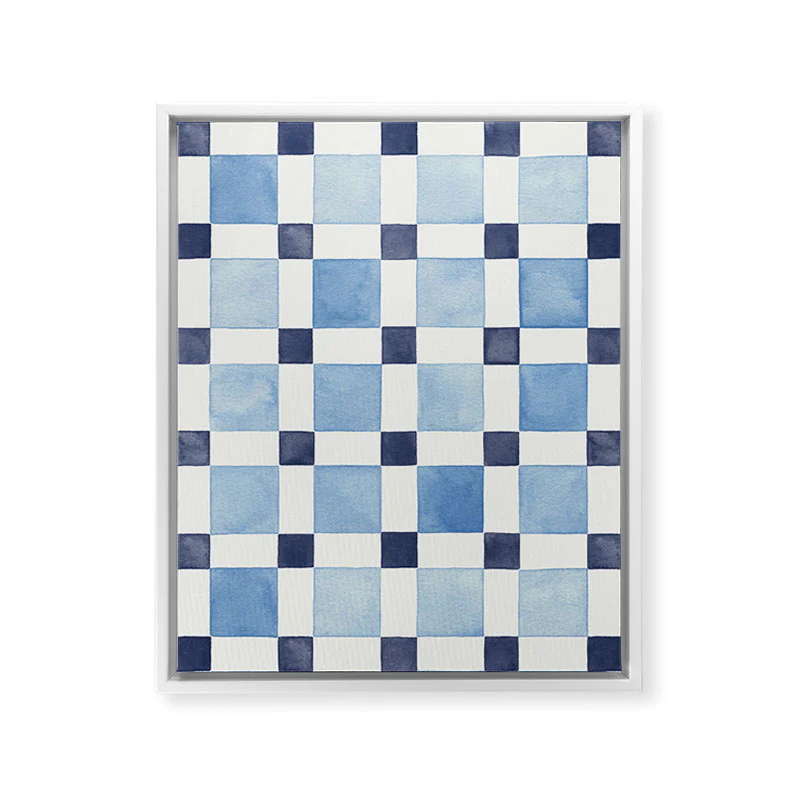 Ninola Design Checkerboard Mosaic Squares Blue Art Canvas - Image 14