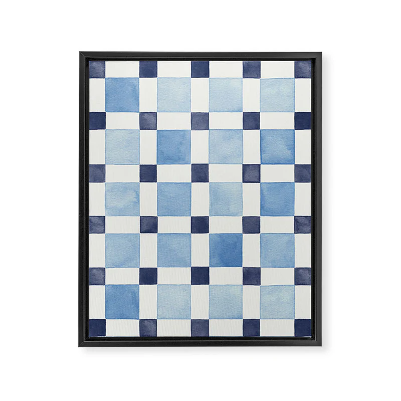 Ninola Design Checkerboard Mosaic Squares Blue Art Canvas - Image 6