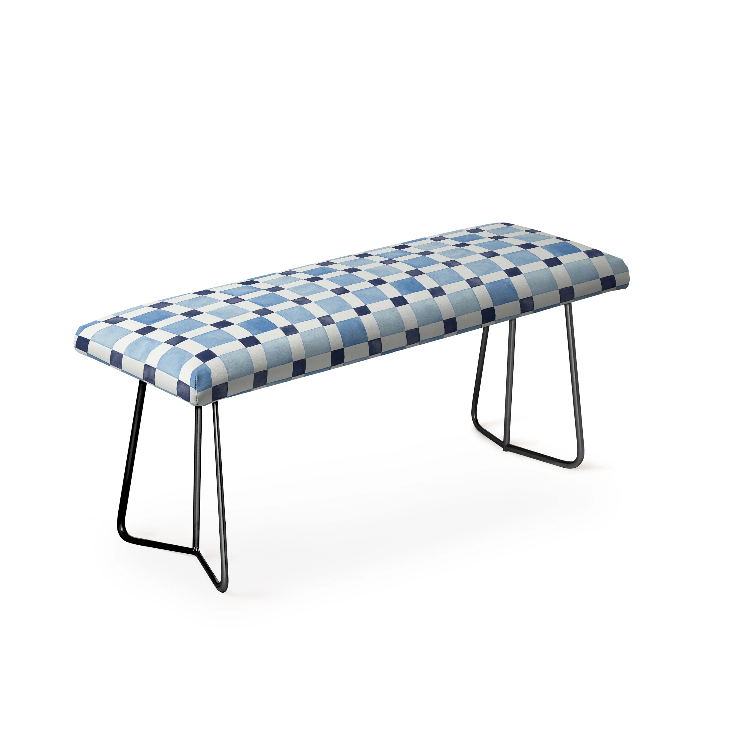 Ninola Design Checkerboard Mosaic Squares Blue Bench - Image 4
