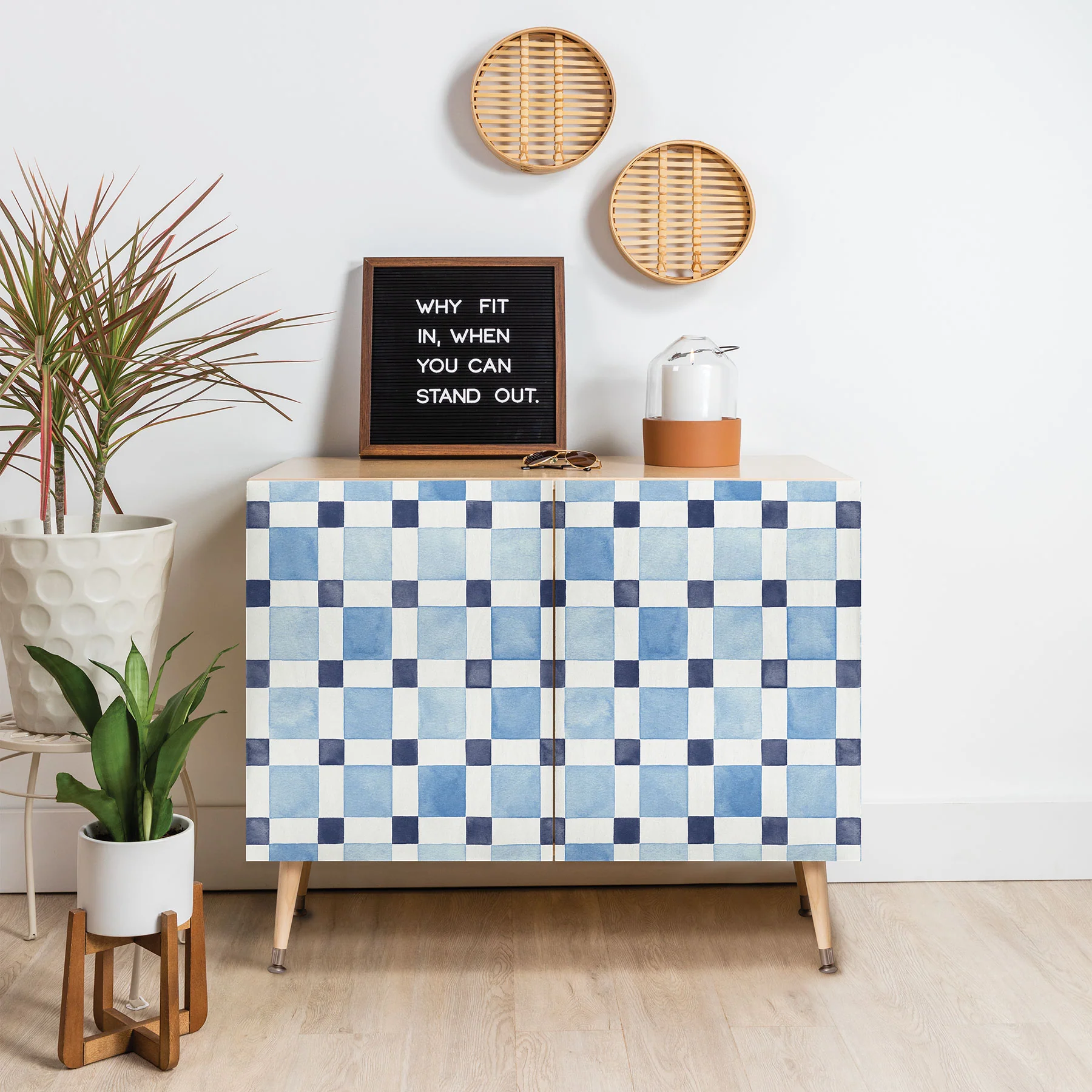 Ninola Design Checkerboard Mosaic Squares Blue Credenza - Image 18