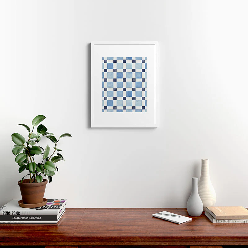 Ninola Design Checkerboard Mosaic Squares Blue Framed Art Print - Image 46