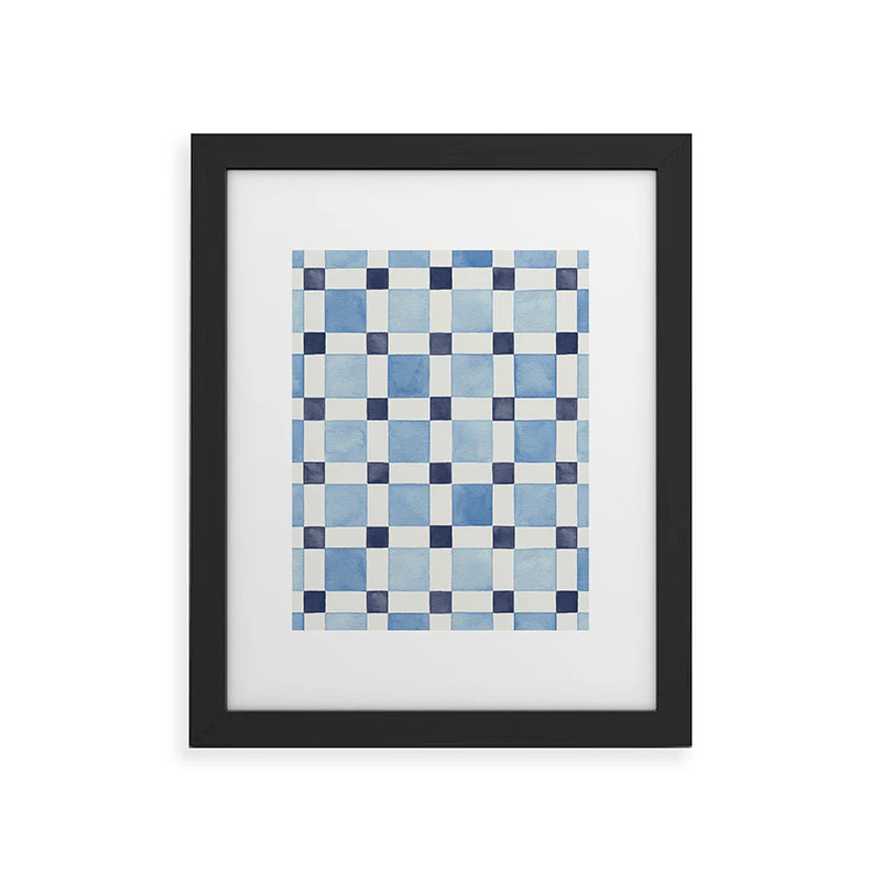 Ninola Design Checkerboard Mosaic Squares Blue Framed Art Print - Image 7