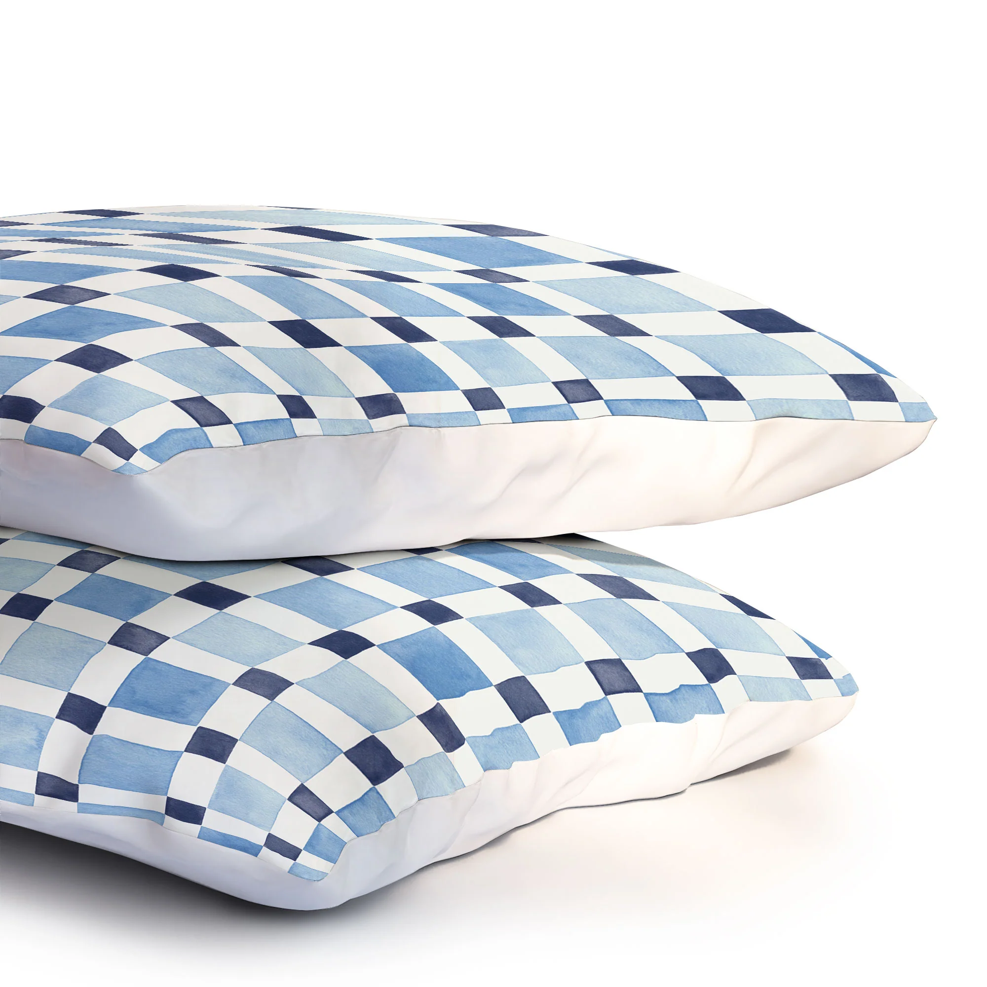 Ninola Design Checkerboard Mosaic Squares Blue Pillow Shams - Image 3