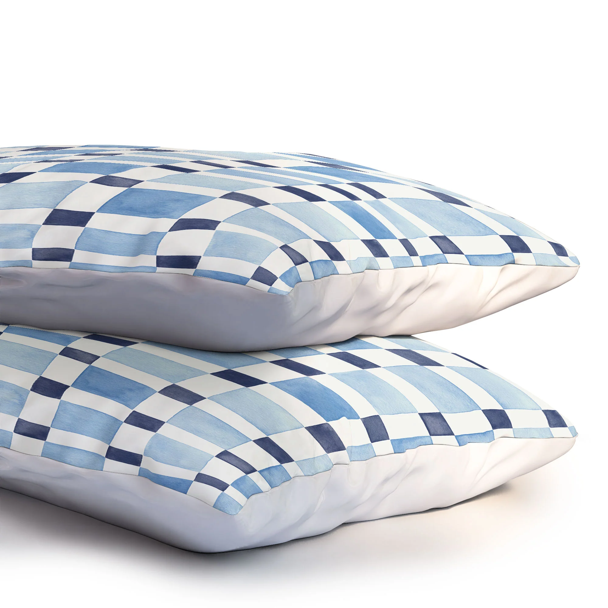 Ninola Design Checkerboard Mosaic Squares Blue Pillow Shams - Image 6